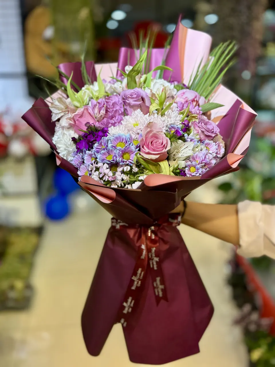 Bordo ve Pembe Gül Karışık Buket